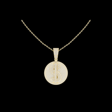 Men's Fully Iced Out Dollar Symbol Circle Charm with Moissanite Bail