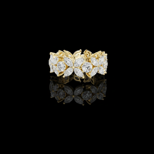 Marquise and Round Lab Grown Diamond Floral Band Ring