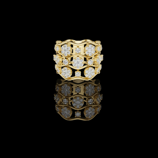 Round Moissanite Diamond Floral Wide Band Ring