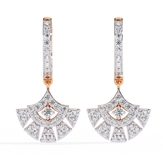 Geometric Fan Shaped Pave Round Cut Lab Grown Diamond Drop Earrings