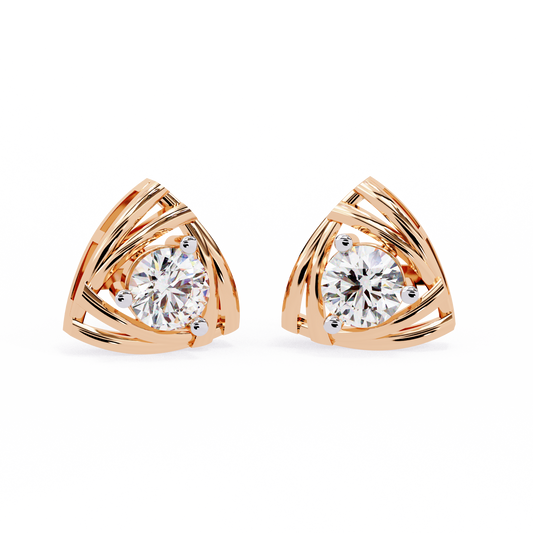 Artistic Triangle Lab Grown Diamond Studs with Intricate Cutout Swirl Detailing