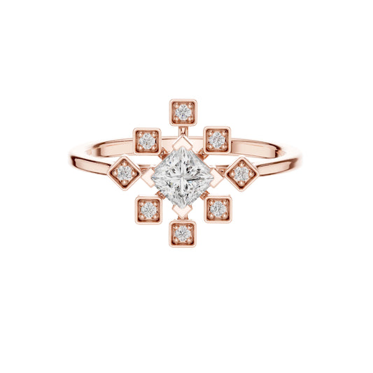 Princess Cut Moissanite Diamond Starburst Bezel Engagement Ring