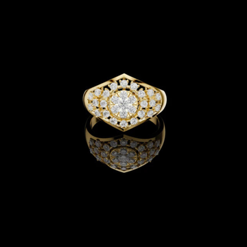 0.70 TCW Geometric Ring With A Lab Grown Diamond Cluster And Intricate Halo Lattice Detailing