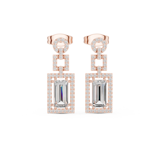 Art Deco Rectangular Halo Emerald Cut Moissanite Diamond Chandelier Drop Earring