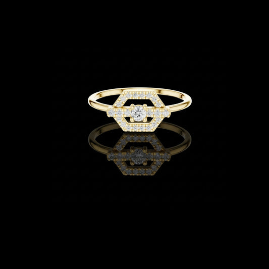 0.065 CT Geometric Round Lab Diamond Ring with Pave Frame With Structured Crossbar Design