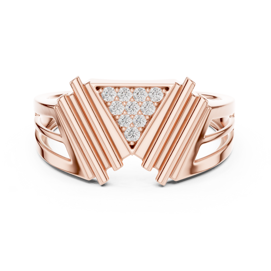 Round Cut Moissanite Diamond Men's Pyramid Shield Crest Wedding Ring