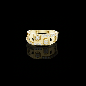 0.35 TCW Classic Round Moissanite Geometric Diamond Modern Openwork Statement Ring