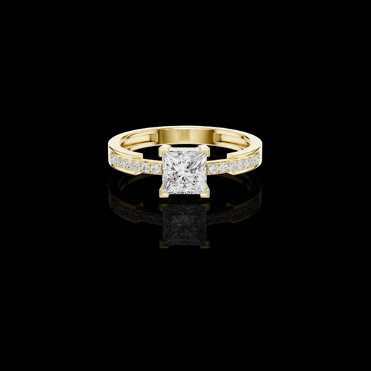 0.70 CT Opulent Princess Cut Lab Grown Diamond Ring with Channel Set Side Accents