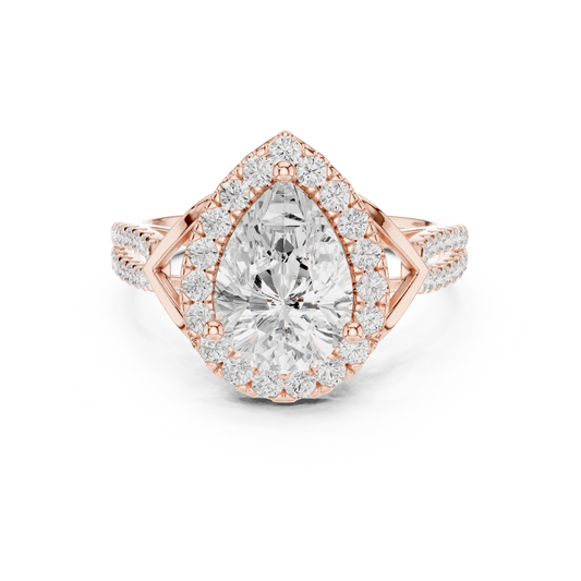 Pear Cut Moissanite Diamond Split Shank Engagement Ring