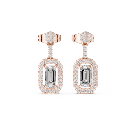 Scalloped Floating Halo Round Moissanite Diamond Stud Earring