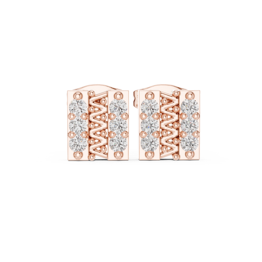 Sculpted Openwork Core Channel Style Grid Setting Round Lab Diamond Earrings