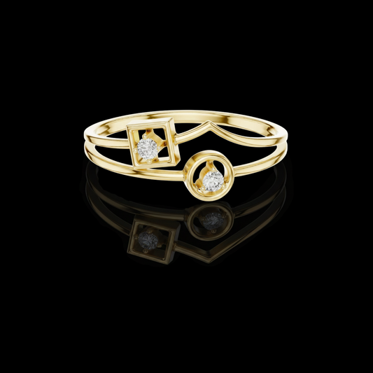 0.04 TCW Modern Geometric Dual-Stone Ring Featuring Round Brilliant Moissanite Diamonds
