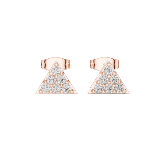 Geometric Triangle Round Cut Lab Diamond Stud Earrings with Pave Set