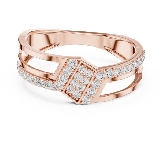 Round Moissanite Diamond Openwork Statement Ring Geometric Pave Band