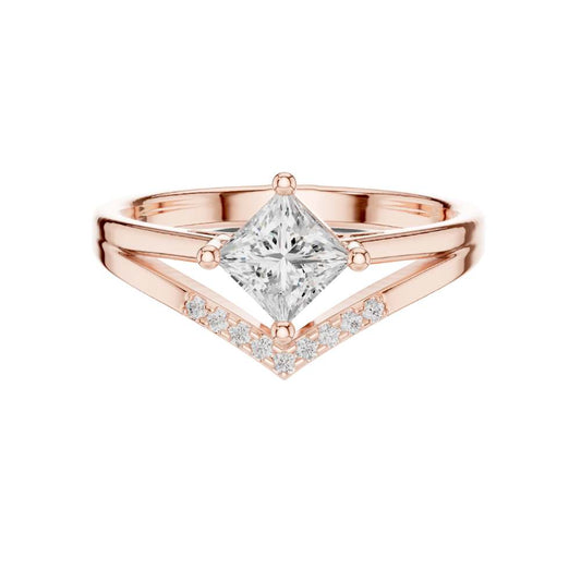 Princess Cut Moissanite Diamond Chevron Engagement Ring