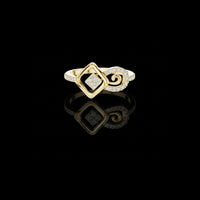 0.24 TCW Great Lab Grown Round Cut Geometric Diamond Ring with Square Halo & Spiral Accent