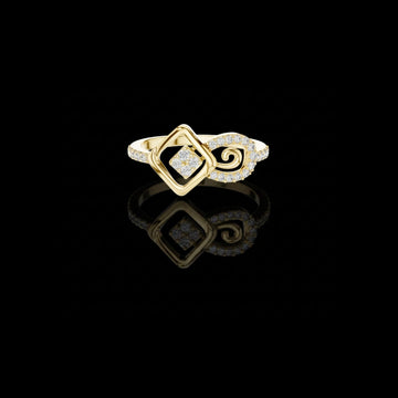 0.24 TCW Great Lab Grown Round Cut Geometric Diamond Ring with Square Halo & Spiral Accent