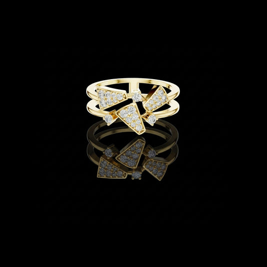0.28 TCW Sparkling Lab Grown Round Cut Multi Geometric Diamond with Pavé Triangle Contemporary Designer Ring