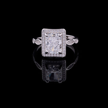 1.10 CT Eternal Spark Moissanite Radiant Cut Diamond Halo Ring with Leaf Patterned Band