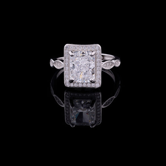 Radiant Cut Double Halo Moissanite Leaf Band Ring