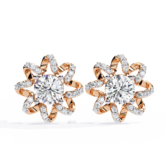 Elegant Floral Halo Stud Lab Grown Earrings Featuring Round Cut Center Stones and Pave Crystal Petals