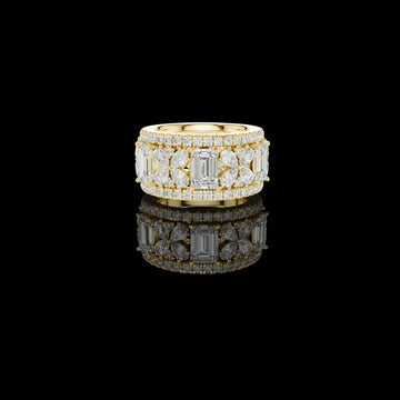 4.80 CT Majestic Wide Lab Diamond Band Featuring Emerald Cut Center Stones with Pear Floral Motifs