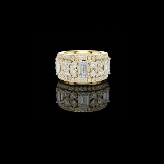 Emerald & Pear Cut Lab Grown Diamond Floral Wide Band Ring
