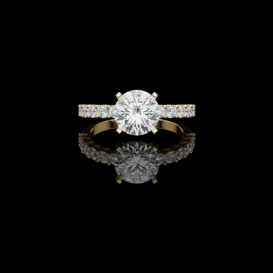 Round Moissanite Diamond With Side Accents Engagement Ring
