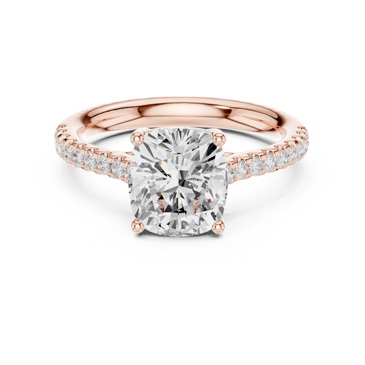 Cushion Cut Moissanite Diamond Cathedral Pave Engagement Ring