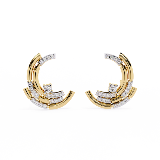 Modern Crescent Round Lab Diamond Hoop Arc Earrings with Round Diamond Accents