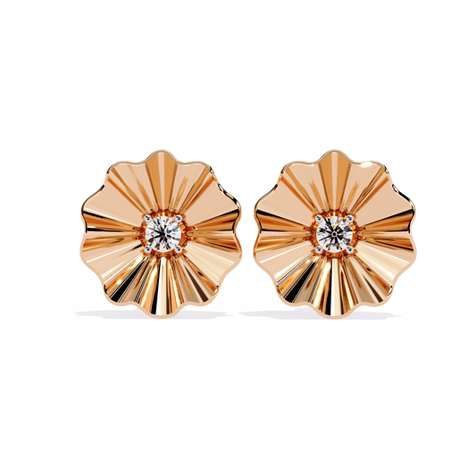 Sunburst Moissanite Diamond Round Center Flower Stud Earrings with Fluted Design