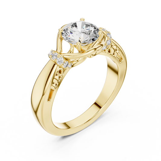 Brilliant Round Moissanite Diamond Cathedral Engagement Ring With Four Prong