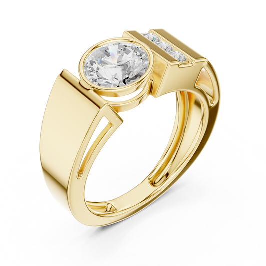 1.1 CT Contemporary Round Cut Moissanite Diamond Band with Architectural Side Accents