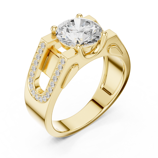 1.5 CT Architectural Round Brilliant Lab Grown Diamond Ring with Pavé Accents