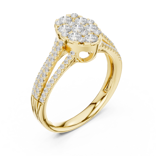 0.94 TCW Round Cluster Ring with Triple Row Pavé Lab Grown Diamond for Radiant Brilliance