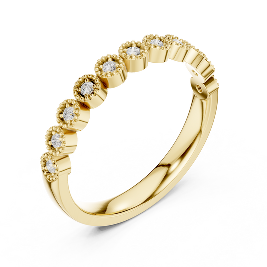 Round Bezel Set Diamond Station Lab Grown Wedding Band