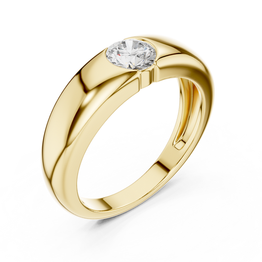 Round Cut Moissanite Diamond Men's Heavy Gold Statement Ring