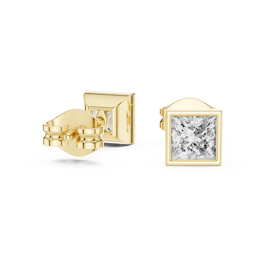 Princess Cut Moissanite Diamond Square Solitaire Stud Earrings with Bezel