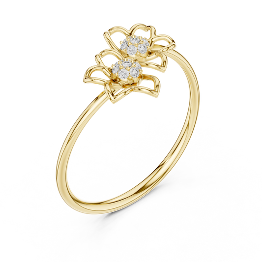 Double Flower Round Lab Diamond Openwork Floral Ring