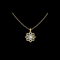 Lotus Motif Flower Pattern Statement Charm Featuring Round Moissanite
