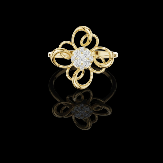 0.014 TCW Exquisite Floral Swirl Ring Featuring a Sparkling Moissanite Cluster Diamonds