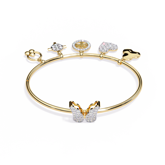 Round Lab Diamond Charm Bangle Bracelet Heart & Symbol Charms