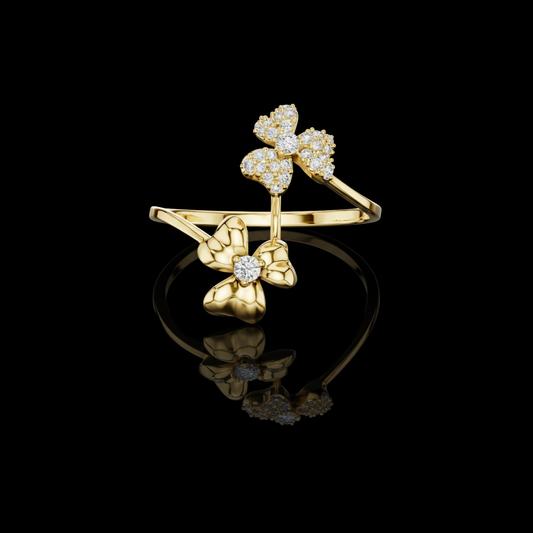 Round Moissanite Diamond Floral Open Wrap Ring