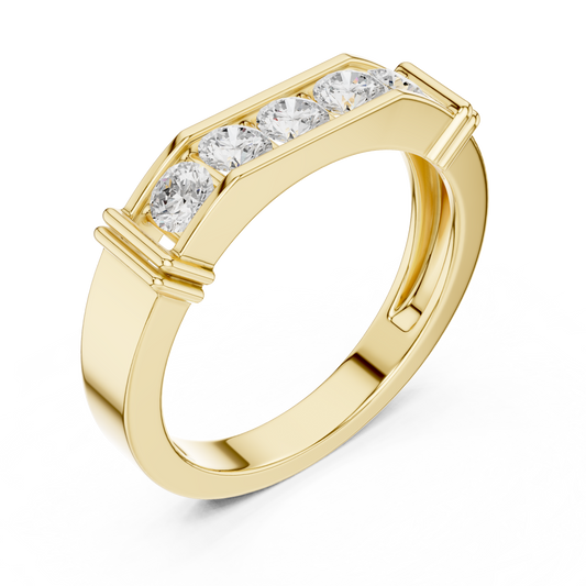 Round Cut Moissanite Diamond Men's Gold Channel Set Anniversary Band