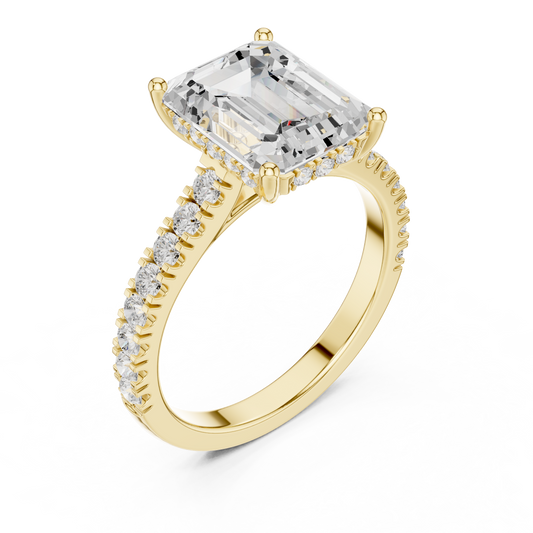 Emerald Cut Lab Diamond Solitaire Ring with pave Band
