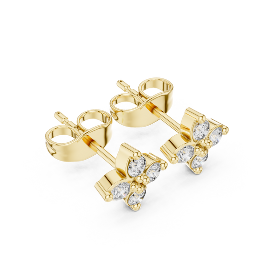 Classic Clover Round Lab Diamond Stud Earrings with Four Petal Cut Design