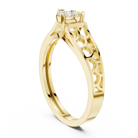 Blossom Round Moissanite Diamond Cluster Ring with Intricate Openwork Band
