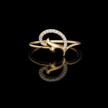0.054 TCW Crescent Moissanite Diamond Ring with Elegant Curved Leaf-Inspired Design