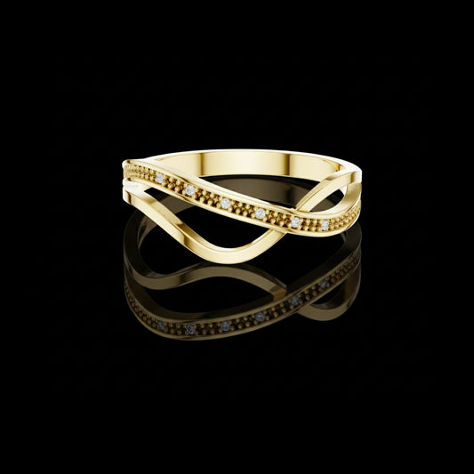 0.018 TCW Gold Crossover Beaded Dual-Band Design with Delicate Accent Moissanite Diamond Ring