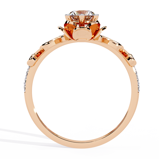 Vintage Floral Ring With Scroll Pave Band Crown Lab Diamond Ring